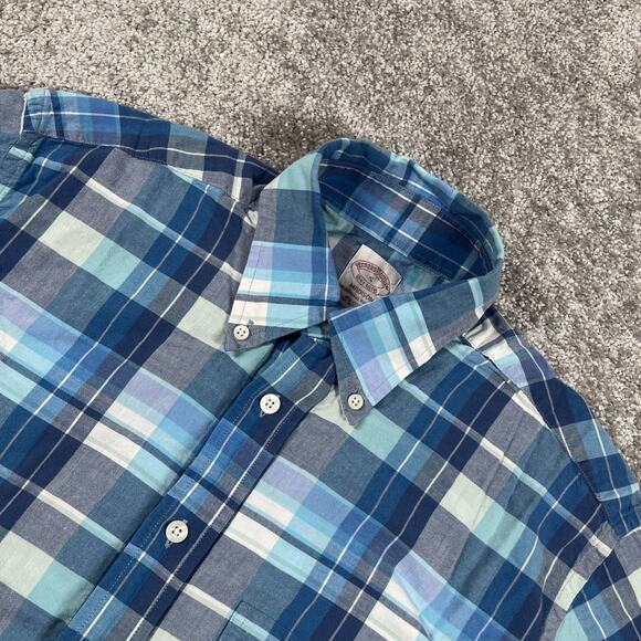 Brooks Brothers Dress Shirt Mens Small Plaid Button Down Spring Cotton Blue - Picture 1 of 11